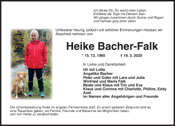 Traueranzeige von Heike Bacher-Falk von Ansbach