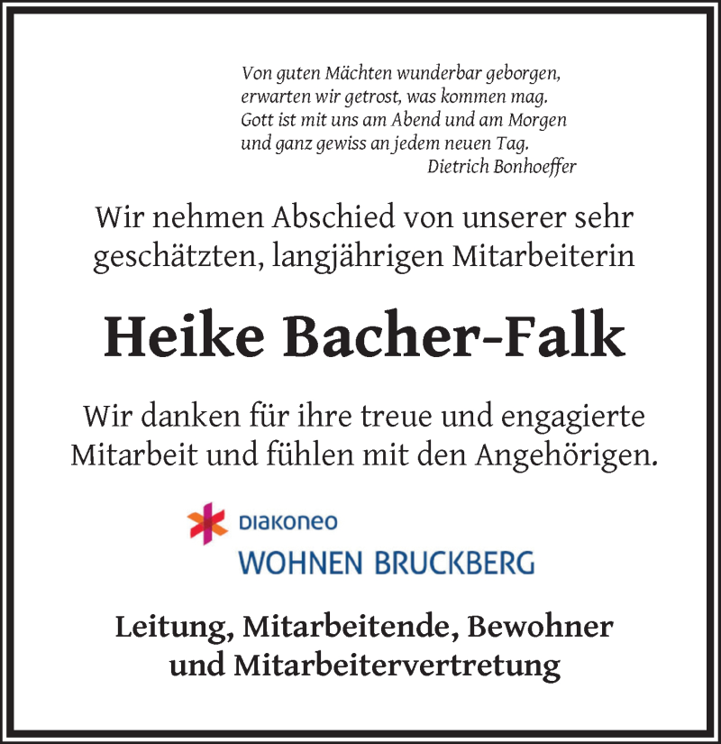  Traueranzeige für Heike Bacher-Falk vom 21.03.2020 aus Ansbach