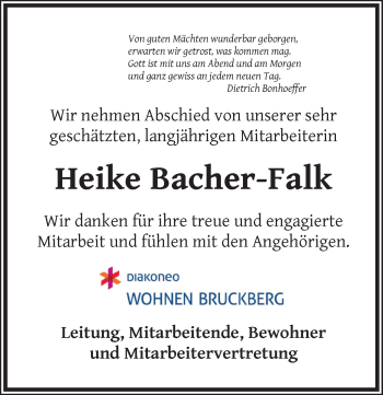 Traueranzeige von Heike Bacher-Falk von Ansbach