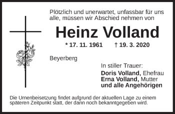 Traueranzeige von Heinz Volland von Dinkelsbühl/ Feuchtwangen