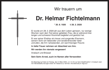 Traueranzeige von Helmar Fichtelmann von Ansbach