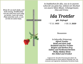 Traueranzeige von Ida Trottler von Ansbach