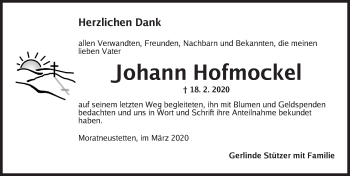 Traueranzeige von Johann Hofmockel von Ansbach