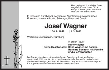 Traueranzeige von Josef Wagner von Ansbach