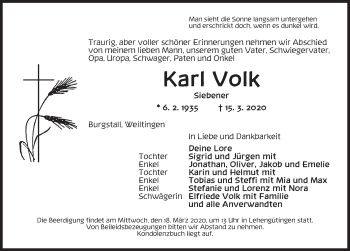 Traueranzeige von Karl Volk von Dinkelsbühl/ Feuchtwangen