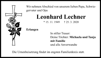 Traueranzeige von Leonhard Lechner von Neustadt/ Scheinfeld/ Uffenheim