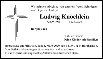 Traueranzeige von Ludwig Knöchlein von Neustadt/ Scheinfeld/ Uffenheim