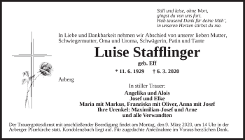 Traueranzeige von Luise Stafflinger von Ansbach