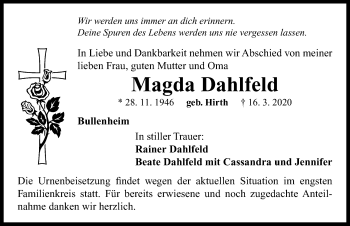 Traueranzeige von Magda Dahlfeld von Neustadt/ Scheinfeld/ Uffenheim