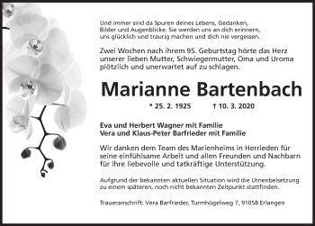 Traueranzeige von Marianne Bartenbach von Ansbach