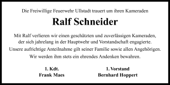 Traueranzeige von Ralf Schneider von Neustadt/ Scheinfeld/ Uffenheim