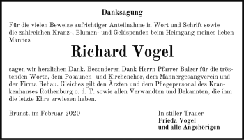 Traueranzeige von Richard Vogel von Rothenburg