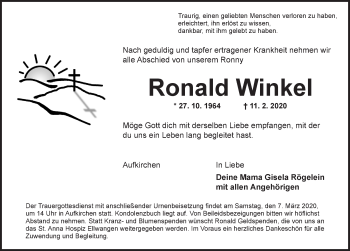 Traueranzeige von Ronald Winkel