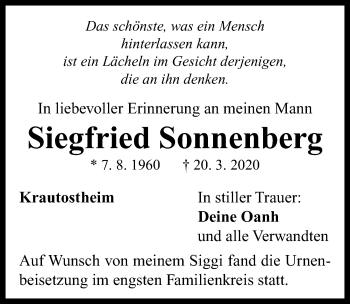 Traueranzeige von Siegfried Sonnenberg von Neustadt/ Scheinfeld/ Uffenheim