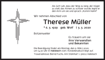 Traueranzeige von Therese Müller von Dinkelsbühl/ Feuchtwangen