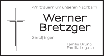 Traueranzeige von Werner Bretzger von Dinkelsbühl/ Feuchtwangen