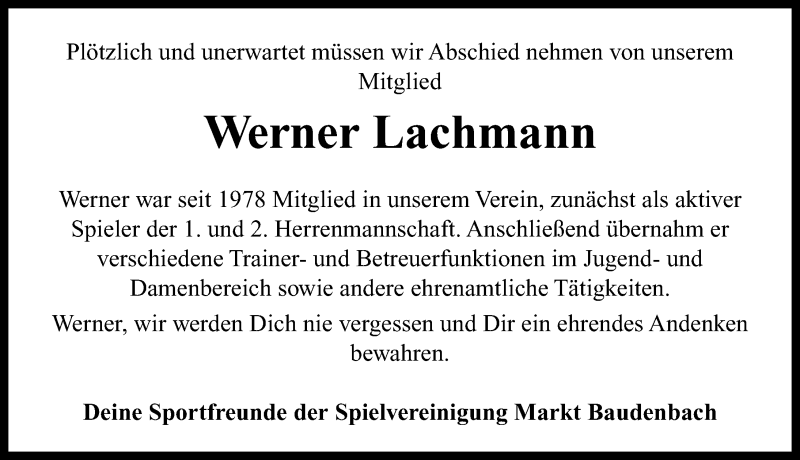  Traueranzeige für Werner Lachmann vom 14.03.2020 aus Neustadt/ Scheinfeld/ Uffenheim