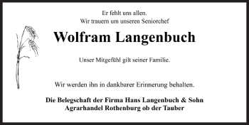 Traueranzeige von Wolfram Langenbuch von Rothenburg