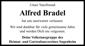 Traueranzeige von Alfred Bradel von Neustadt/ Scheinfeld/ Uffenheim