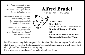 Traueranzeige von Alfred Bradel von Neustadt/ Scheinfeld/ Uffenheim