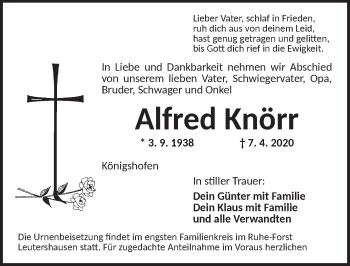 Traueranzeige von Alfred Knörr von Dinkelsbühl/ Feuchtwangen