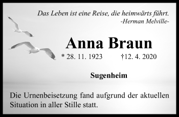 Traueranzeige von Anna Braun von Neustadt/ Scheinfeld/ Uffenheim