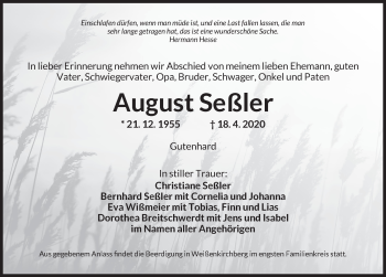 Traueranzeige von August Seßler von Ansbach