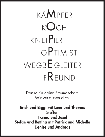 Traueranzeige von Bernd Messerschmidt von Rothenburg