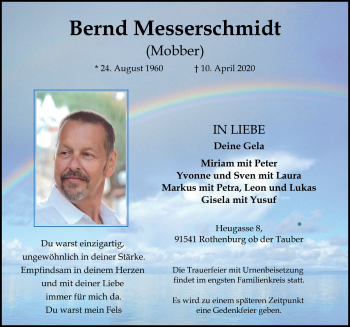 Traueranzeige von Bernd Messerschmidt von Rothenburg