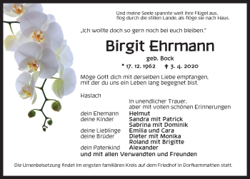 Traueranzeige von Birgit Ehrmann von Dinkelsbühl/ Feuchtwangen