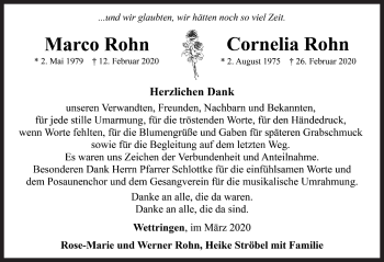 Traueranzeige von Cornelia Rohn von Rothenburg