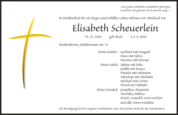 Traueranzeige von Elisabeth Scheuerlein von Gesamtausgabe