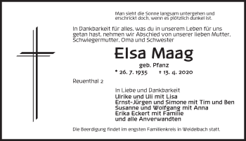 Traueranzeige von Elsa Maag von Dinkelsbühl/ Feuchtwangen