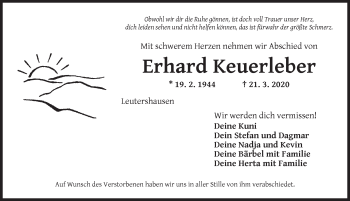 Traueranzeige von Erhard Keuerleber von Ansbach