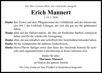 Traueranzeige von Erich Mannert von Neustadt/ Scheinfeld/ Uffenheim