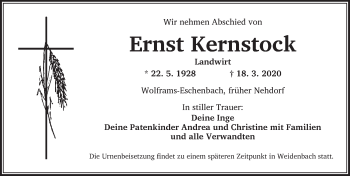 Traueranzeige von Ernst Kernstock von Ansbach