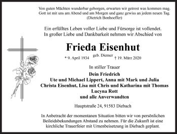 Traueranzeige von Frieda Eisenhut von Rothenburg