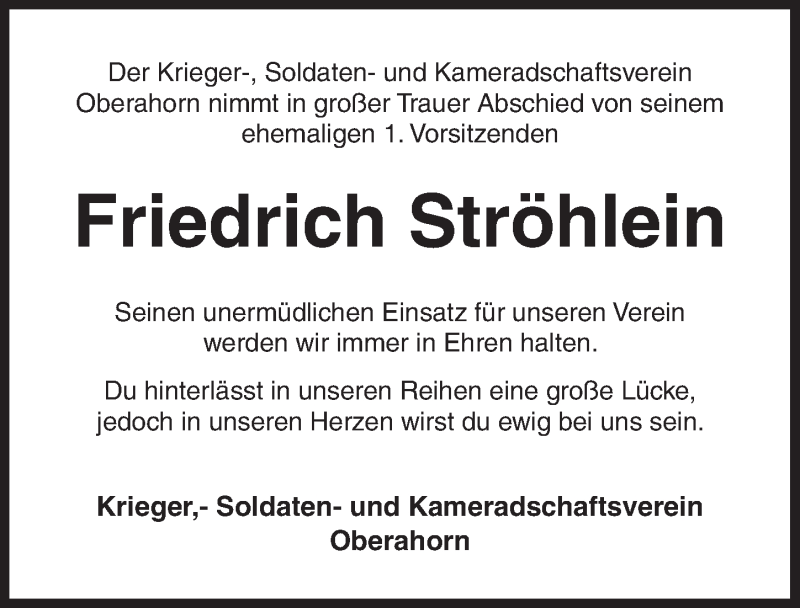  Traueranzeige für Friedrich Ströhlein vom 23.04.2020 aus Dinkelsbühl/ Feuchtwangen