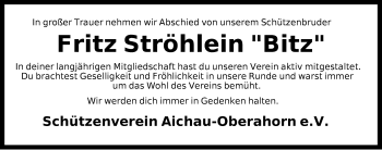 Traueranzeige von Fritz Ströhlein von Dinkelsbühl/ Feuchtwangen