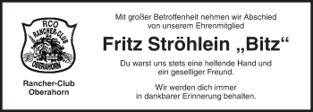 Traueranzeige von Fritz Ströhlein von Dinkelsbühl/ Feuchtwangen