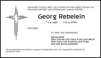 Traueranzeige von Georg Rebelein von Ansbach