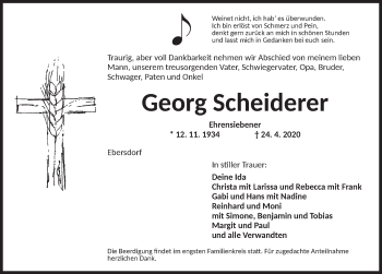 Traueranzeige von Georg Scheiderer von Ansbach