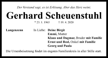 Traueranzeige von Gerhard Scheuenstuhl von Neustadt/ Scheinfeld/ Uffenheim