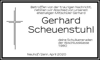 Traueranzeige von Gerhard Scheuenstuhl von Neustadt/ Scheinfeld/ Uffenheim