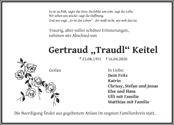 Traueranzeige von Gertraud Keitel von Ansbach