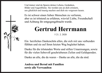 Traueranzeige von Gertrud Herrmann von Rothenburg
