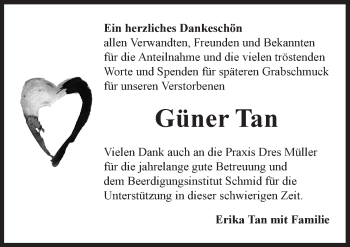 Traueranzeige von Güner Tan von Rothenburg