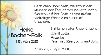 Traueranzeige von Heike Bacher-Falk von Ansbach