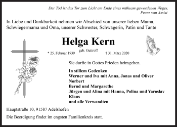 Traueranzeige von Helga Kern von Rothenburg