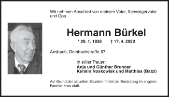 Traueranzeige von Hermann Bürkel von Ansbach